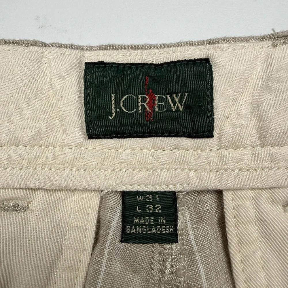 Vintage J.Crew Oarsman Pants Mens 32x30 Beige Linen Stripe Chino Straight Leg